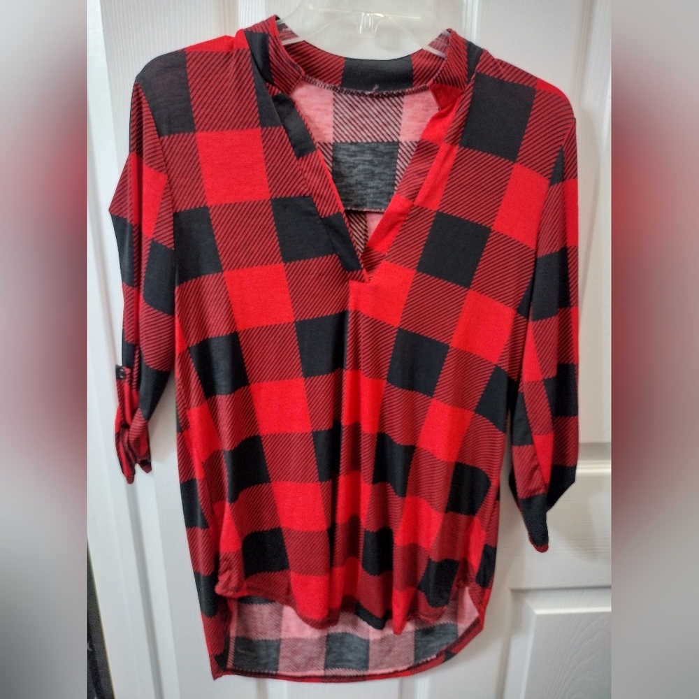 Red and black plaid top
